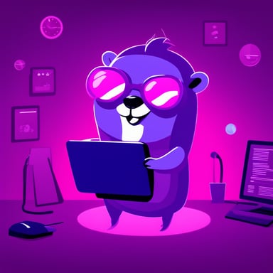 Happy feminine purple programmer go blue gopher