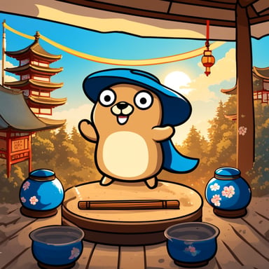 Happy Go Blue Gopher enjoying a Japanese Shinto Matsuri shrine festival.