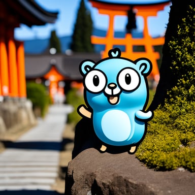 Happy Go Blue Gopher at Fushimi Inari Taisha