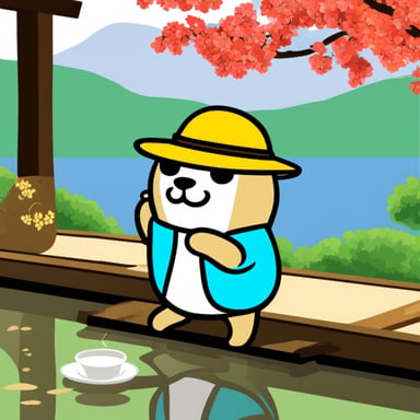 Go Blue Gopher drinking tea at Kinkakuji.