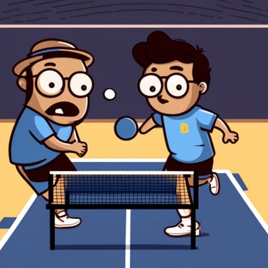 Two Go Blue Gophers playing pingpong.