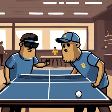 Two Go Blue Gophers playing pingpong.