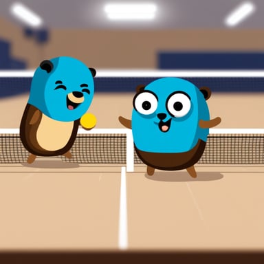 Two Go Blue Gophers are playing pingpong.