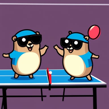 Two Go Blue Gophers are playing pingpong.