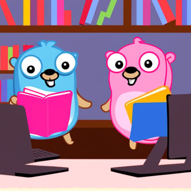 Go Blue Gopher and Pink Gopher writing computer programs.