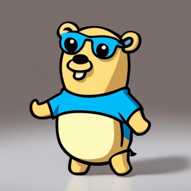 Go Blue Gopher with blond hair is wearing a t-shirt with the 'v1.0.0' string on it.