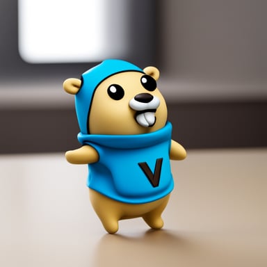 Go Blue Gopher with blond hair is wearing a t-shirt with the 'v1.0.0' string on it.
