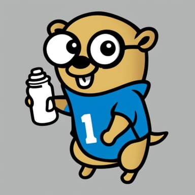 Go Blue Gopher wearing a white t-shirt with 'v1.0.0' text on it.