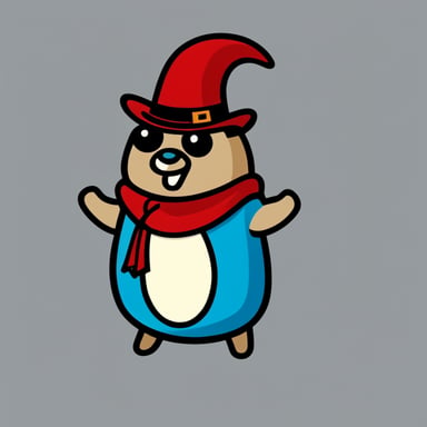 A go blue gopher wearing a red pointy magician hat in a white background.