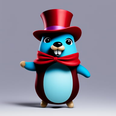 A go blue gopher wearing a red pointy magician hat in a white background.