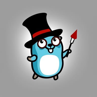 A go blue gopher wearing a red pointy magician hat in a white background.