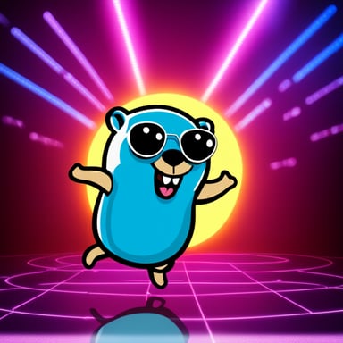 Happy Go Blue Gopher dancing in a disco.