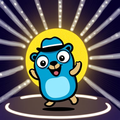 Happy Go Blue Gopher dancing in a disco.