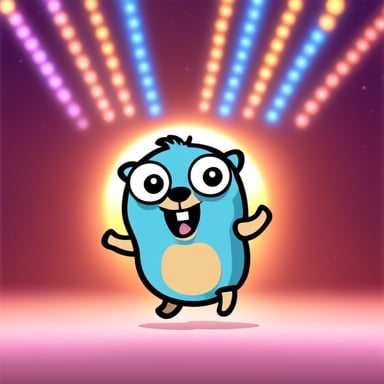 Happy Go Blue Gopher dancing in a disco.