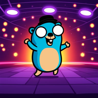 Happy Go Blue Gopher dancing in a disco.