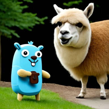Go Blue Gopher on a llama.