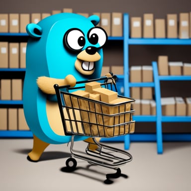 Go Blue Gopher with a shopping cart full of IP packets.
