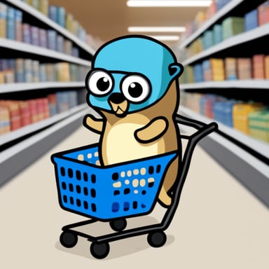 Go Blue Gopher with a shopping cart full of IP packets.