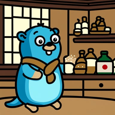 Go Blue Gopher sitting in a Japanese izakaya drinking sake.
