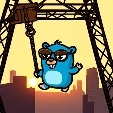 Go Blue Gopher swinging on a tower crane.