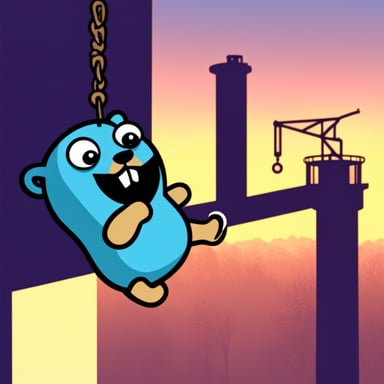 Go Blue Gopher swinging on a tower crane.