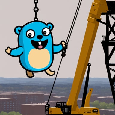 Go Blue Gopher swinging on a tower crane.