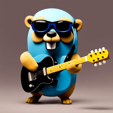 Go Blue Gopher holding a Telecaster guitar.