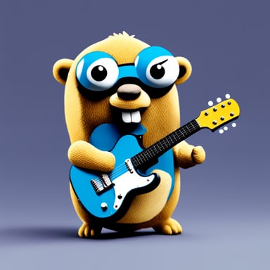 Go Blue Gopher holding a Telecaster guitar.