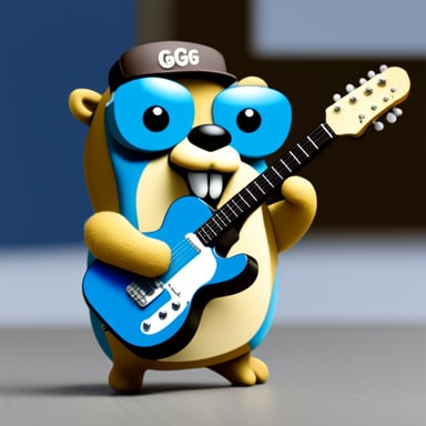 Go Blue Gopher holding a Telecaster guitar.