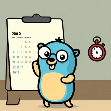 Go Blue Gopher using a time watch looking at a calendar.