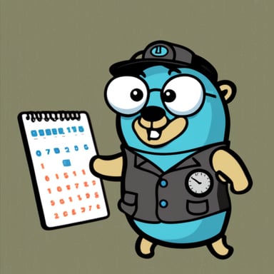 Go Blue Gopher using a time watch looking at a calendar.