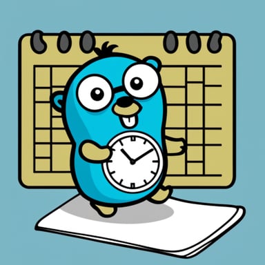 Go Blue Gopher using a time watch looking at a calendar.