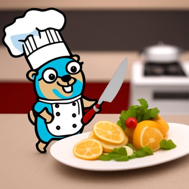Go Blue Gopher as Chef Gopher with knife