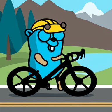 A go blue gopher sitting on a road bike cycling.