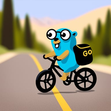 A go blue gopher sitting on a road bike cycling.