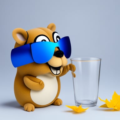Go Blue Gopher reads paper in glass on white background.