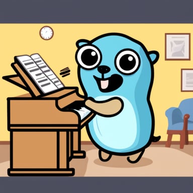 Go Blue Gopher playing piano.