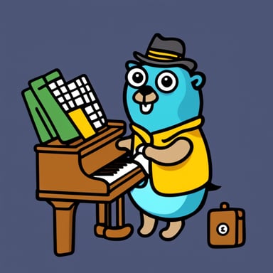 Go Blue Gopher playing piano.