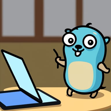 Go Blue Gopher sitting in front of an iPad.