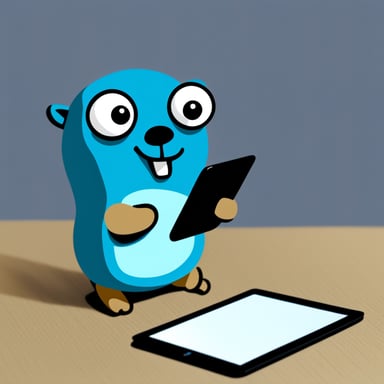 Go Blue Gopher sitting in front of an iPad.