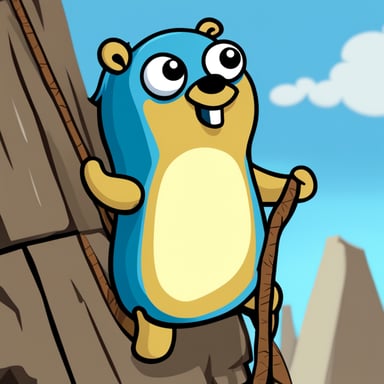 Go Blue Gopher enjoys freeclimbing, feeling happy and free as it scales heights with skill.