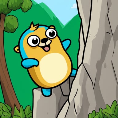 Go Blue Gopher enjoys freeclimbing, feeling happy and free as it scales heights with skill.
