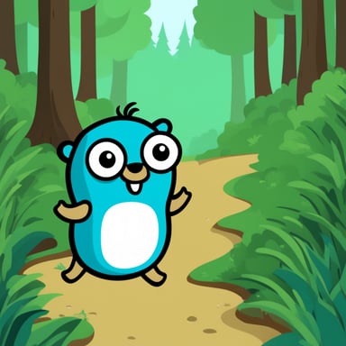 Go Blue Gopher frolics in the forest with a file.
