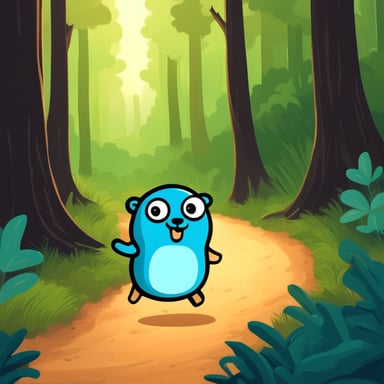 Go Blue Gopher frolics in the forest with a file.