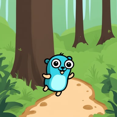 Go Blue Gopher frolics in the forest with a file.