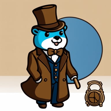 Go Blue Gopher's Watson-inspired design:

Dimension: 2D
Background: Solid white (default)
Customization:
Outfit: Victorian-style brown suit/overcoat with a matching bowler hat for Go Blue Gopher
Accessories: Pocket watch and cane for Go Blue Gopher
Facial Expression: Calm, intelligent, and featuring a small mustache for Go Blue Gopher
Colors: Earthy tones (browns, beige, cream) to give Go Blue Gopher the Watson vibe
Pose: Standing upright, one hand holding a cane for Go Blue Gopher