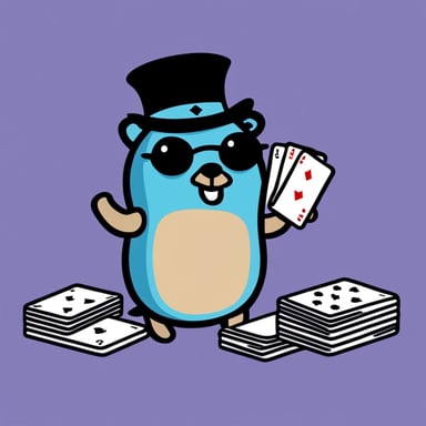 Go Blue Gopher wearing a magician suit with a deck of cards