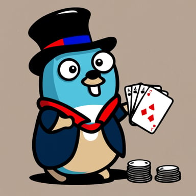 Go Blue Gopher wearing a magician suit with a deck of cards