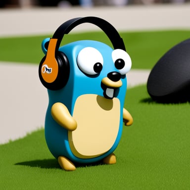 A go blue gopher listening to music, pretty close to the original gopher.