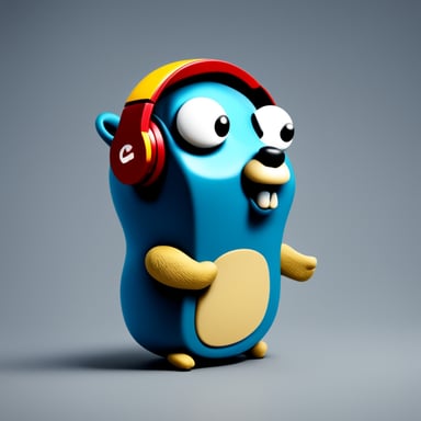 A go blue gopher listening to music, pretty close to the original gopher.